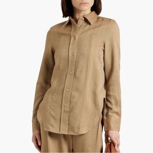 TOTEME Slim Wool Shirt Herringbone Beige 40 NEW